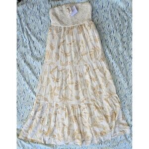 American Eagle Outfitters Strapless Maxi Dress Floral Crochet Top Beige Size S